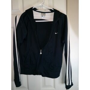 Nike Full Zip Navy Blue‎ Hoodie Jacket White Stripe Athletic Activewear M